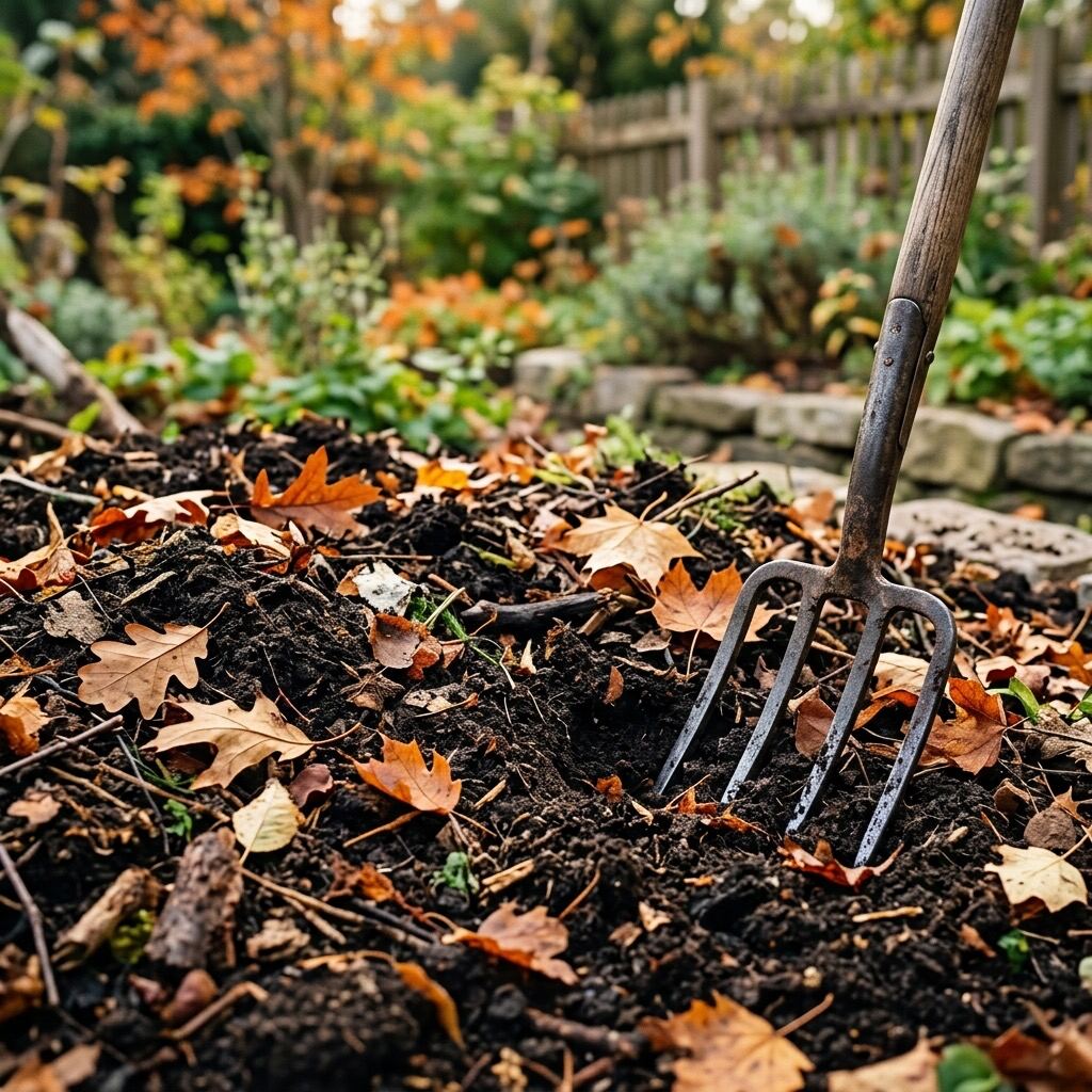 Dark finished compost and garden soil in a wooden bin